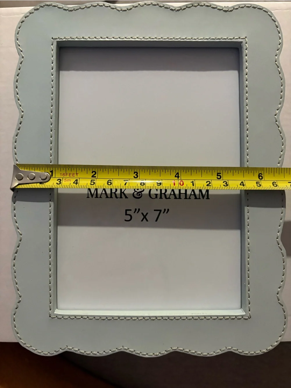 Mark & Graham 5” x 7” baby blue scalloped leather picture photo frame new